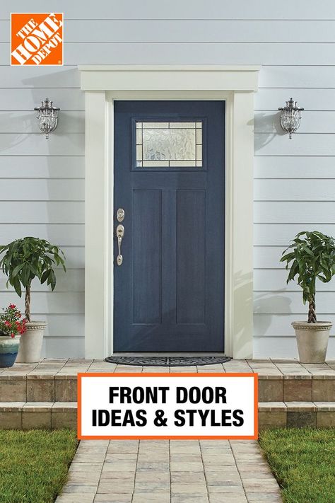 Make a great first impression with the best front door ideas & styles for your home. Learn how to choose the best door design to boost curb appeal while keeping your home safe and energy-efficient. Front Door And Garage Door Match Farmhouse, From Door Ideas House, Trim Around Front Door Exterior, Fiberglass Entry Doors Farmhouse, Farmhouse Fiberglass Front Door, Farmhouse Front Door Lowe's, Farmhouse Exterior Doors Lowe's, Home Depot Front Door, Doors Exterior Entrance