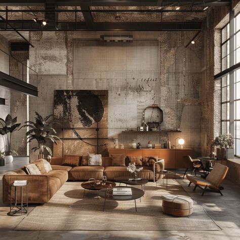 39 Industrial Living Room Ideas That Will Make Your Friends Envious - Edward George #Decor #Kitchens #Appeal #InteriorInspo #Exploring #HomeIdeas #of #Industrial #HomeStyle #the #Raw #Style Soft Industrial Interior, Brick Beam, Industrial Living Room Ideas, Warehouse Cafe, Industrial Fireplace, Style Living Room Ideas, Industrial Homes, Industrial Living Room Furniture, Industrial Lounge