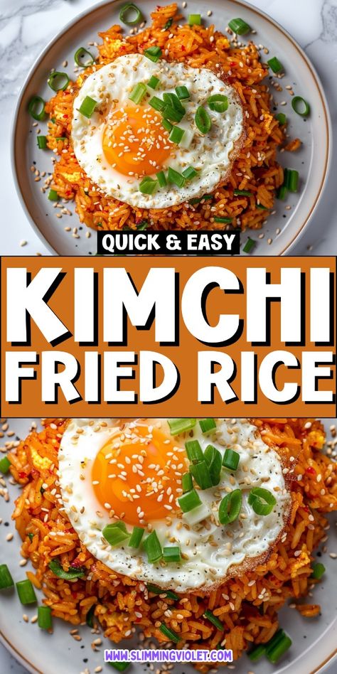 10-minute kimchi fried rice is a fast and flavorful breakfast option that’s easy to make. Packed with Korean-inspired goodness, it’s perfect for busy mornings. Save this recipe for a speedy and satisfying meal! Kimchi Fried Rice With Egg, Fried Kimchi, Easy Kimchi Fried Rice Recipe, Kimchi Fried Rice Easy, Kimchee Fried Rice Korean Style, Kim Chee Fried Rice, Kimchi Breakfast Ideas, Kimchi Fried Rice Recipe, Kimchi Recipe Ideas Dinners