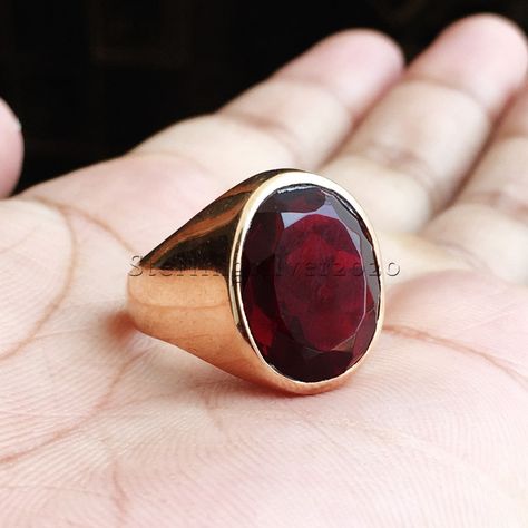 Garnet Stone Ring For Men, Mens Garnet Ring, Ruby Ring Designs, Stone Rings For Men, Gold Garnet Ring, Garnet Stone Ring, 22k Gold Earrings, Mens Ring Designs, Star Ruby Ring