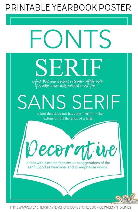 Classroom Yearbook, Yearbook Classroom, Yearbook Class, Fonts Serif, Decorative Fonts, Teaching Posters, Yearbook Design, Poster Fonts, Printable Posters