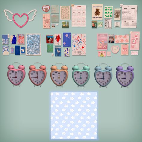 Sims 3 Cc Wallpaper, Light Blue Stars Wallpaper, Sims 2 Aesthetic, Blue Star Wallpaper, Heart Clock, Pink Dinner, Furniture Cc, 31 Years Old, Ts2 Cc