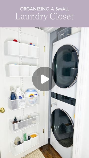 Laundry Door Storage, Behind Door Laundry Storage, Tiny Laundry Closet, Laundry Door, Tiny Laundry, Utility Closet, Over The Door Organizer, Laundry Essentials, Laundry Closet