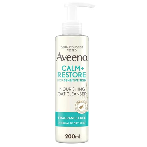 Suitable for sensitive skin types, the Aveeno Face CALM+RESTORE Nourishing Oat Cleanser purifies the skin of impurities and excess oil for a fresh, clean feel. The gentle face wash works to remove all traces of the day without stripping the skin of moisture. Enriched with feverfew and prebiotic oats, the creamy formula protects the skin barrier, while delivering a boost of hydration. After use, skin feels soothed and refreshed. Dermatologist tested. Aveeno Face Wash, Aveeno Oil, Aveeno Cleanser, Aveeno Skin Care, Super Dry Skin, Gentle Face Wash, Cleanser For Sensitive Skin, Cleansing Routine, Cleansing Milk