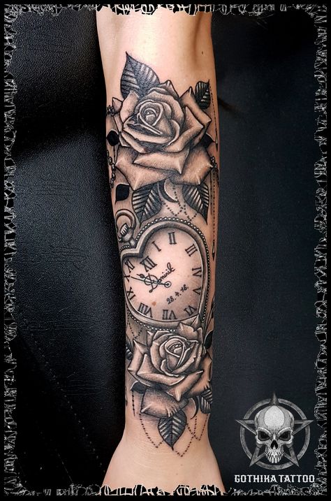 Rose Forearm Tattoo Half Sleeves, Female Half Sleeve Tattoo Forearm, Tattoos For Black Skin Sleeve, Rose Arm Sleeve Tattoos For Women, Mom Tattoos For Daughter Unique Sleeve, Roses And Butterfly Tattoo Sleeve, Rose Sleeve Tattoo Women Forearm, Girly Tattoos On Thigh, Roses Sleeve Tattoo Women