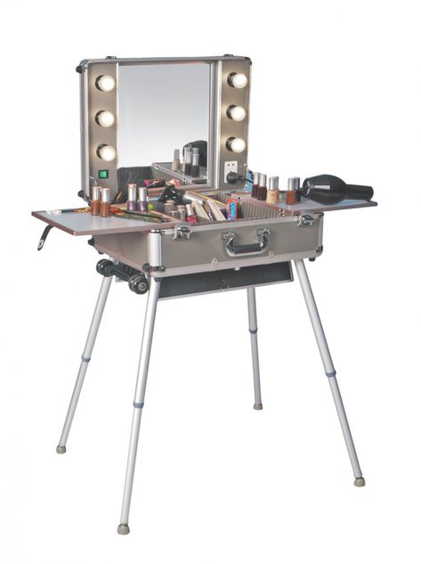 Portable Vanity Table - Large Home Office Furniture Check more at http://www.nikkitsfun.com/portable-vanity-table/ Dressing Table With Mirror And Lights, Makeup Vanity With Lights, Vanity Table With Lights, Vanity With Lights, Portable Vanity, Bulb Mirror, Makeup Vanity Lighting, Makeup Vanities, Vanity Lamp