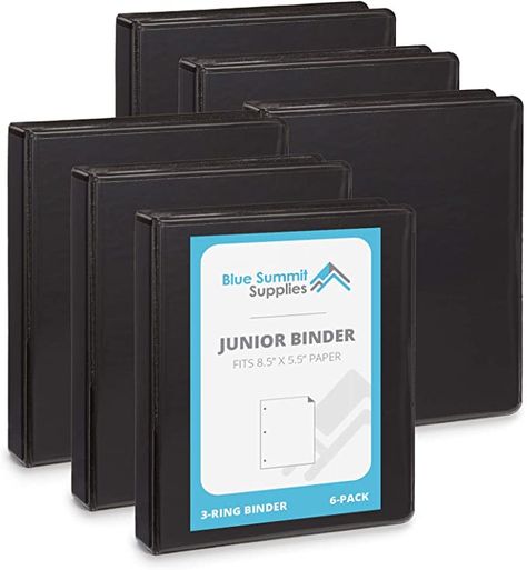 Amazon.com : Blue Summit Supplies Mini 3-Ring Binder, Junior 1 Inch Mini Binder, Small 3-Ring Binder, Small Size Fits 5 1/2 x 8 1/2 Binder Paper, Set of Small Binders Ideal for Playbills or Planner, Black, 6 Pack : Office Products Small Binder, Binder Paper, Small Planner, Binding Supplies, Sheet Protectors, Mini Binder, Notes Planner, Binder Design, Small Ring