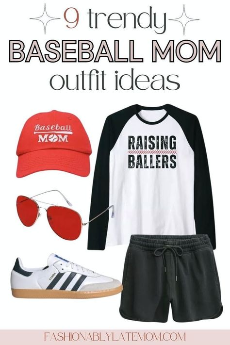 Elevate your game day style with our collection of sporty chic baseball mom outfits! From comfy tees to stylish sneakers, these looks are perfect for cheering on your favorite team. Sports Mom Outfit, Mom Outfit Ideas, Baseball Mom Outfits, Casual Mom Style, Trendy Caps, Mom Outfit, Casual Outfits For Moms, Summer Outfits For Moms, Fashionably Late