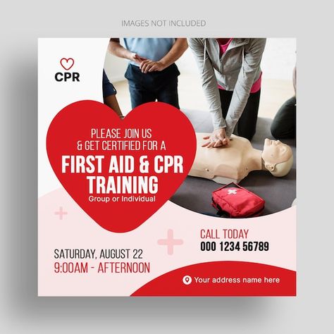 Cpr training social media post templates... | Premium Psd #Freepik #psd #magazine-poster #training-banner #poster #banner-brochure Cpr Poster, First Aid Cpr, First Aid Course, Cpr Training, Magazine Poster, Types Of Social Media, Aids Day, World Aids Day, Quote Template