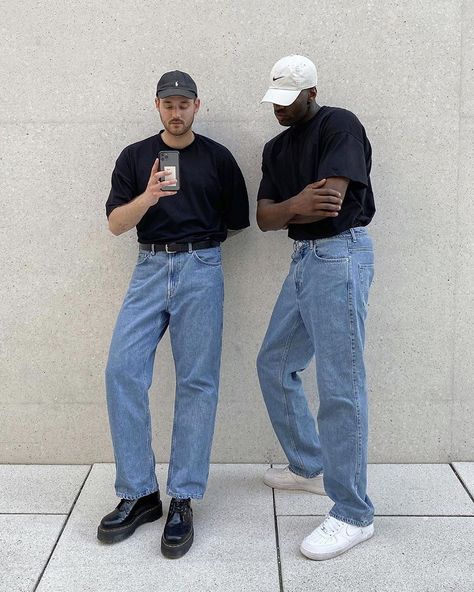 Menswear on Instagram: “Double denim, literally  @the.simons & @nubian.smith | #nclgallery” Jeans Outfit Men, Creative Fashion Photography, Pants Outfit Men, Streetwear Fits, Black Pants Men, Caption This, Effortless Fashion, Mens Fashion Inspiration, Guys Clothing Styles