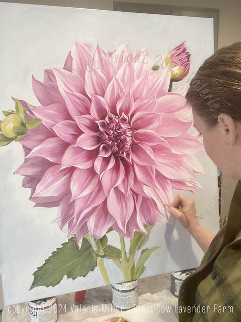 Dahlia Art, Flower Farmer, Decorating Styles, Lavender Farm, Cow Art, Amazing Art Painting, Flower Art Painting, Single Flower, Art Business