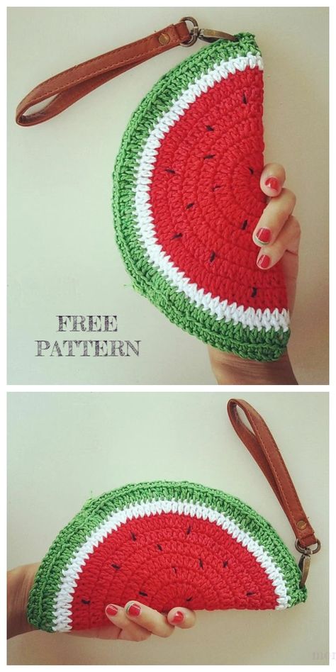 Crochet Watermelon Clutch Free Crochet Patterns Crochet Watermelon Purse Free Pattern, Crochet Watermelon Bag, Watermelon Crochet Patterns, Easy Crochet Purse Pattern Free, Crocheted Watermelon, Watermelon Crochet, Free Crochet Purse Patterns, Crochet Clutch Pattern, Crochet Watermelon