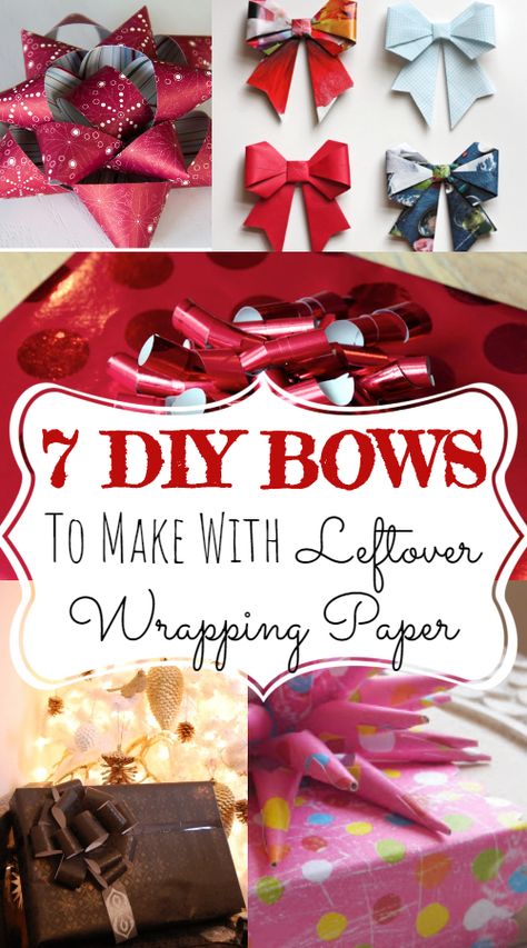 7 DIY Bows to Make with Leftover Wrapping Paper - Twelve Days of Christmas Leftover Gift Wrap Ideas, Making A Bow With Wrapping Paper, Paper Gift Bows Diy, Wrapping Paper Ribbon, Gift Wrap Bow Ideas, Wrapping Paper Christmas Decorations, Bows Diy Ribbon Christmas Gift Wrapping, Christmas Bows For Gifts, Leftover Wrapping Paper Ideas