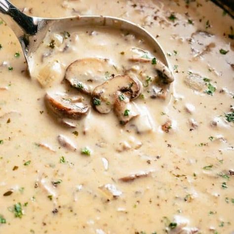 Cream of Mushroom Soup - Cafe Delites Cafe Delights, Garlic Mushrooms Recipes, Creamy Garlic Mushrooms, Creamy Mushroom Soup, Cafe Delites, Mushroom Soup Recipes, Homemade Soup Recipe, Cream Of Mushroom Soup, Savory Food