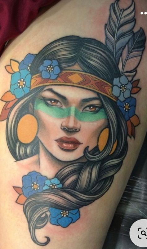 Traditional Tattoo Indian, Indian Girl Tattoo, Traditional Tattoo Girls, Indian Girl Tattoos, Geometric Arrow Tattoo, Pin Up Girl Tattoo, Native American Tattoos, Native Tattoos, Princess Tattoo