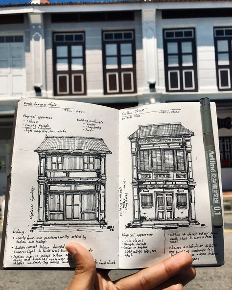 Urban Pen Sketch, Penang Heritage Building, Penang Illustration, Penang Architecture, Malaysia Drawing, Malaysia Building, Heritage Building, Architecture Drawing Sketchbooks, Building Sketch