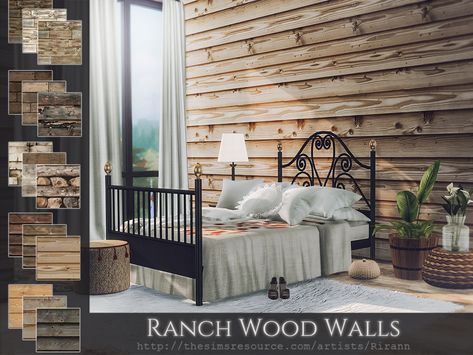 The Sims Resource - Sims 4 - Walls - Rirann - Ranch Wood Walls for the Sims 4 - Available at TSR Sims 4 Wood Wall, Sims 4 Walls, Sims 4 House Cc, Living Room Sims 4, Cottage Woods, Permeable Paving, Sims 4 Bedroom, Rough Wood, Wood Tile Floors