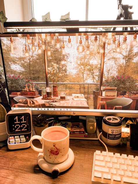 #pcgaming #pcsetup #cafe #wallpaper #wallpaperengine #divoom #pcsetup #cozy #cozyhome #deskdecor #desk #aesthetic #cozyaesthetic #keyboard #tea Cozy Nerd Aesthetic, Divoom Aesthetic, Cozy Gamer Aesthetic Wallpaper, Cozy Room Wallpaper Desktop, Small Desk Aesthetic, Cottagecore Computer Setup, Hobbitcore Desk, Cozy Cafe Wallpaper, Cozy Gaming Desktop Wallpaper