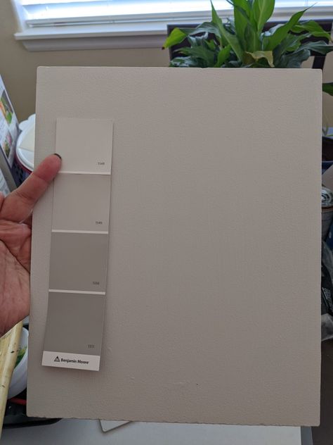 BM 1549 Balboa Mist on board (not quite 2 full coats) vs. sample strip. Sample paint mixed by Ace Hardware. Balboa Mist, Small Bedroom Interior, Color Design Inspiration, Sample Board, Diy Home Repair, Ace Hardware, Home Design Decor, Facades, Wall Color