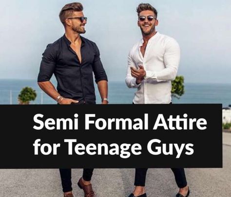 Semi formal attire trends for teenage guys in 2021. We will not only explain what semi formal means, but will also give some hints and ideas on how you can achieve a great look. High School Formal Boys, Homecoming Looks For Guys 2023, High School Prom Outfits For Guys Casual, Dress Clothes For Young Men, Homecoming Casual Outfits For Guys, Grad Outfits High School Men, Semi Formal Attire For Teenage Guys, Young Men Suits Style, Homecoming Outfits For Guys High School Casual