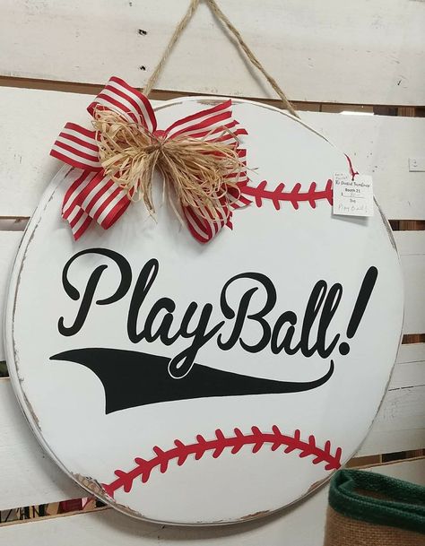 Baseball Wooden Sign, Baseball Crafts Diy, Baseball Door Hangers, Softball Images, Softball Door Hanger, Alabama Decor, Baseball Wreath, Torched Wood, Softball Party