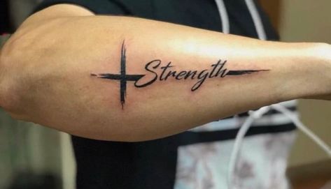 Men Christian Tattoos, Tattoo Behind Arm, Jesus Tattoos, Tattoos For Guys Forearm, Word Tattoo Designs, Arm Tattoos For Guys Forearm, Wing Tattoo Men, Best Cover Up Tattoos, Forearm Tattoo Quotes