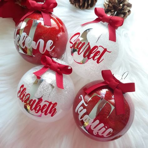 Cricut Ornaments, Cricut Christmas Ideas, Christmas Monogram, Glitter Ornaments, Wooden Christmas Ornaments, Kids Ornaments, Glitter Christmas, Custom Ornament, Personalized Ornaments