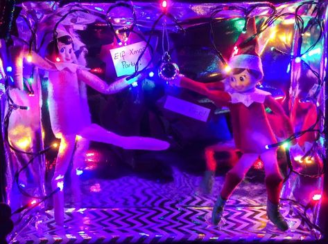 Elf On The Shelf Dance Party, Elf On The Shelf Disco, Christmas Disco, Awesome Elf On The Shelf Ideas, Elf On Shelf, Disco Balls, Elf On The Shelf Ideas, Disco Party, Shelf Ideas