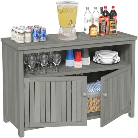 PRICES MAY VARY. DURABLE: Constructed with 100% solid wood, making this sideboard naturally weather resistant and perfect for any climate. Water-based paint finish on the surface helps protect it from moisture, UV rays, rot and decay. FUNCTIONAL : the cabinet comes with an open middle shelf and additional storage space behind the doors. It can be used both as an outdoor serving station or as a storage and display cabinet with shelving, perfect for storing party supplies, cushions, pillows or gar Patio Storage Cabinet, Outdoor Sideboard, Outdoor Serving Station, Patio Cabinet, Buffet Tv Stand, Outdoor Buffet Tables, Cabinet Console Table, Outdoor Buffet, Buffet Tv