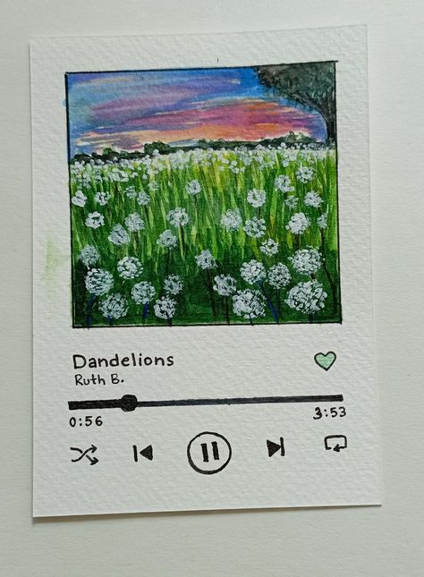 Inspired by tye song Things To Paint Music Related, Drawing Spotify Cover, Painting Song Lyrics On Canvas, Dandelions Song Drawing, Song Illustration Drawings, Song Cards Aesthetic Diy, Music Record Drawing, Drawing Inspired By Songs, Drawing Songs Music