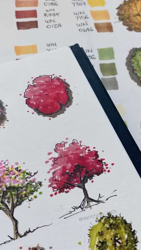 Andrea R. (@sketching_arch) • Photos et vidéos Instagram Alcoholic Markers, Coloring With Colored Pencils, Marker Sketches, Perspective Sketch, Landscape Design Drawings, Tree Study, Interior Architecture Drawing, Tree Sketches, Copic Sketch Markers