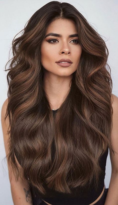 70+ Trendy Hair Colour Ideas & Hairstyles : Bold Face Frame Rich Brunette Hair Color Gloss, Balayage Summer, Long Curly Haircuts, Balayage Brown, Red Hair Inspiration, Brown Hair With Caramel Highlights, Hairstyle Examples, Rich Brunette, Honey Brown Hair