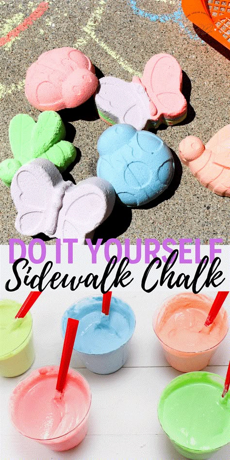 3 Ingredient DIY Sidewalk Chalk | DINE DREAM DISCOVER Sidewalk Chalk Ideas Easy, How To Make Chalk, Christmas Presents For Children, Sidewalk Chalk Recipe, Homemade Christmas Gifts For Kids, Diy Sidewalk Chalk, Homemade Sidewalk Chalk, Diy Sidewalk, Presents For Children