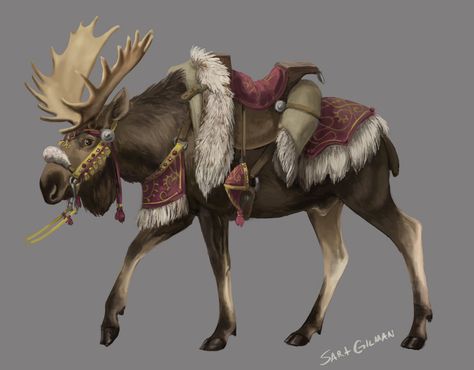 Animal Companion Fantasy Art, Fantasy Mount Concept Art, Moose Character Design, Moose Centaur, Dnd Mounts, Moose Mount, Fantasy Mounts, D&d Dungeons And Dragons, Fantasy Monster