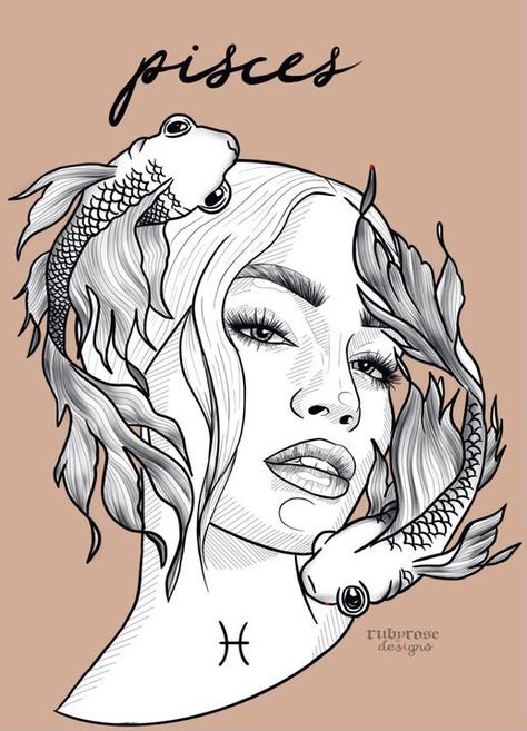 Zodiac Sign Pisces, Pisces Woman, Zodiac Signs Pisces, Zodiac Tattoo, Dream Wall, Zodiac Art, Pisces Zodiac, Portrait Illustration, Vintage Love