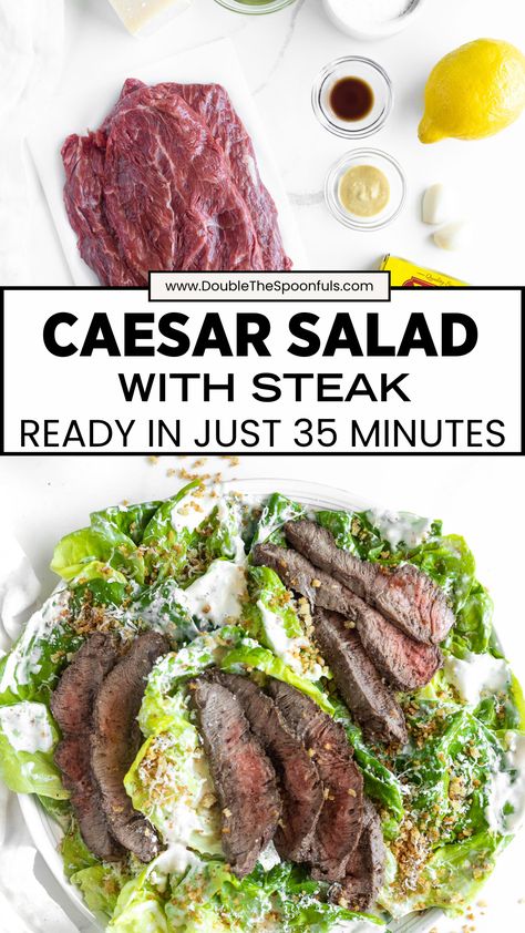 This Caesar salad with steak has the best homemade dressing, crunchy panko crumbs, lots of parmesan, and is topped with thinly sliced steak! Steak Caesar Salad Recipe, Steak Slices Recipes, Steak Caesar Salad, Steak Ceasar Salad, Easy Steak Salad, Salad With Steak, Best Caesar Salad, Alfredo Sauce Easy, Caesar Salads