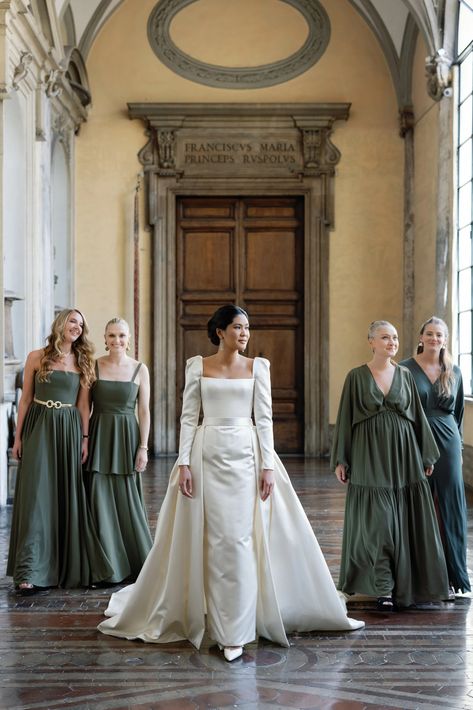 A Fairytale Wedding Celebrating the Bride’s Multicultural Roots at the Groom’s Medieval Castle in Italy | Vogue Duchess Satin Wedding Dress, Wedding Dresses Vogue, British Wedding Dresses, Vogue Bride, British Wedding, Satin Wedding Gown, Vogue Wedding, Duchess Satin, Church Ceremony