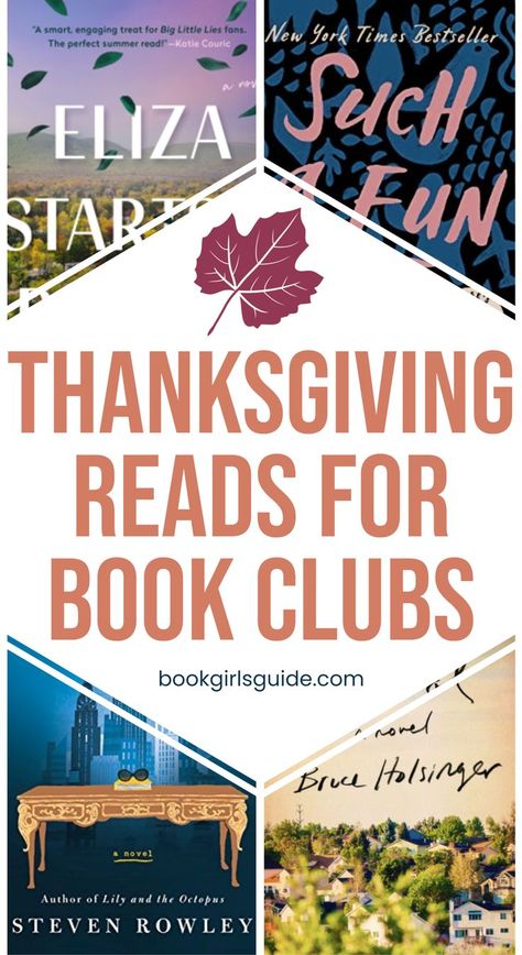 These Thanksgiving books for adults are perfect for book clubs or to read on your own to help you get in the holiday spirit. The list of recommendations are broken down into books with thanksgiving dinner scenes and books about Thanksgiving, where the holiday plays a more prominent role in the plot. Thanksgiving Fiction Books, Good Books For Book Club, Books To Read During The Holidays, Thanksgiving Romance Books, Thanksgiving Book Club Ideas, Fall Bookclub Food Ideas, Fall Book Club Books, Friendsgiving Book Club, November Book Club Theme