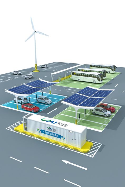 New energy integration charging station consists of PV module, energe storage battery, DC confluence current cabinet, bidirectional PCS, low voltage switch cabinet and charging infrastructure, which is standard and intergrated station with good flexibility, high level of integration and Rapid deployment. Electric Charging Station, Ev Charging Station Design, Charging Station Ideas, Switch Cabinet, Battery Charging Station, Fuel Station, Solar Power Station, Electric Charging Stations, Case Study Design