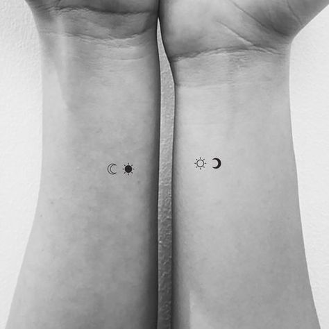 Moon And Sun Couple, Small Best Friend Tattoos, Matching Bff Tattoos, Maching Tattoos, Tattoos Pinterest, Matching Friend Tattoos, Cute Matching Tattoos, Small Matching Tattoos, Matching Best Friend Tattoos