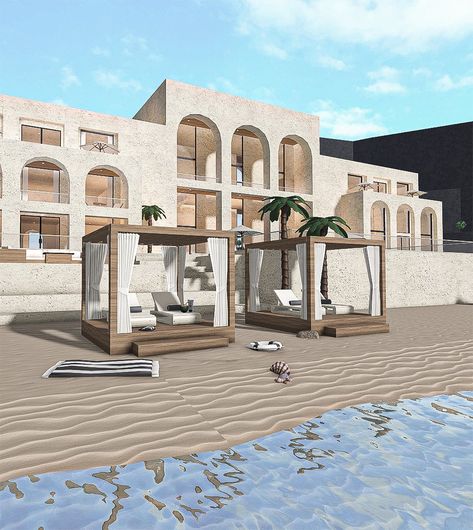 Beach House Layout, Bloxburg House Builds, Beach Shoreline, Bloxburg Beach House, Roblox Bloxburg House Ideas, Bloxburg Builds, House Decorating Ideas Apartments, Floor Bloxburg, Small House Layout