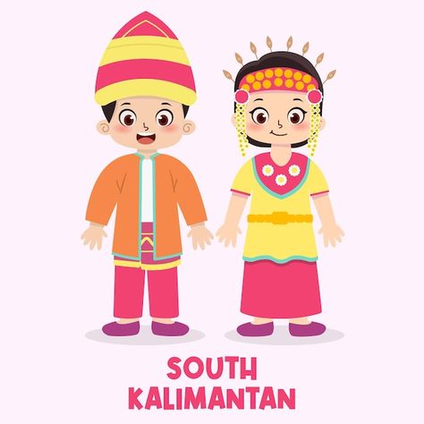 Indonesian Clothes, Indonesian Clothing, South Kalimantan, East Kalimantan, Cartoons Png, Psd Icon, Traditional Costume, Worksheets For Kids, Vector Photo