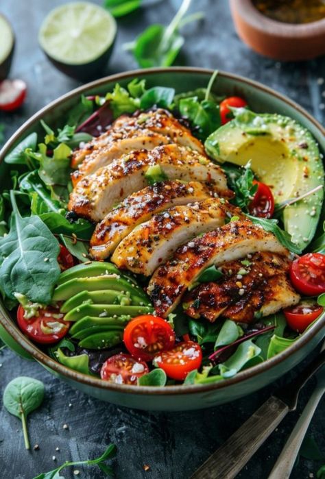 Recipes Grill, Avocado Chicken Salad Recipe, Salad With Chicken, Resep Diet, Healthy Food Dishes, Grilled Chicken Salad, Recipes Indian, Healthy Food Motivation, Healthy Lifestyle Food