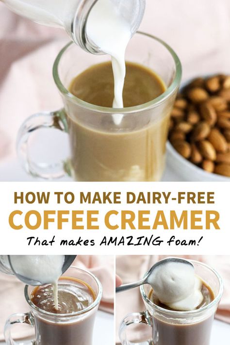 Almond Milk Coffee Creamer, Coffee Creamer Recipes, Almond Milk Creamer, Vegan Coffee Creamer, Homemade Coffee Creamer Recipe, Diy Coffee Creamer, Healthy Coffee Creamer, Dairy Free Coffee Creamer, Vegan Creamer