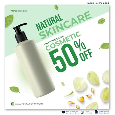 PSD natural skincare cosmetic discount p... | Premium Psd #Freepik #psd #cosmetic-post #product-sale #product-promotion #product-template Sales Promotion Design, Skincare Promotion, Green Advertisement, Cosmetics Advertising, Wax Studio, Product Advertising, Product Sale, Product Promotion, Product Template