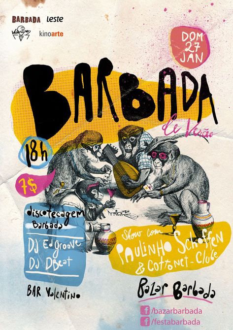 BARBADA is an event that happens in Brazil. It's focused on contemporary music and features performances by local and national bands and DJs. Both the event and the design of the posters intend to carry the rich brazilian culture. Plakat Design Inspiration, Punk Flyers, Polish Poster, Music Poster Design, Contemporary Music, Music Design, Event Poster, Design Graphique, Typography Poster