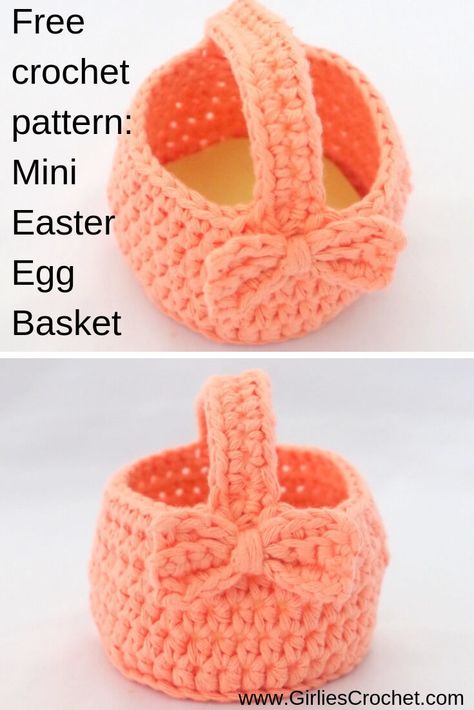 Crochet Easter Basket Pattern, Easter Crochet Patterns Free, Easter Basket Pattern, Mini Easter Basket, Crochet Easter Basket, Crochet Basket Pattern Free, Easter Ornaments, Easter Egg Basket, Crochet Easter