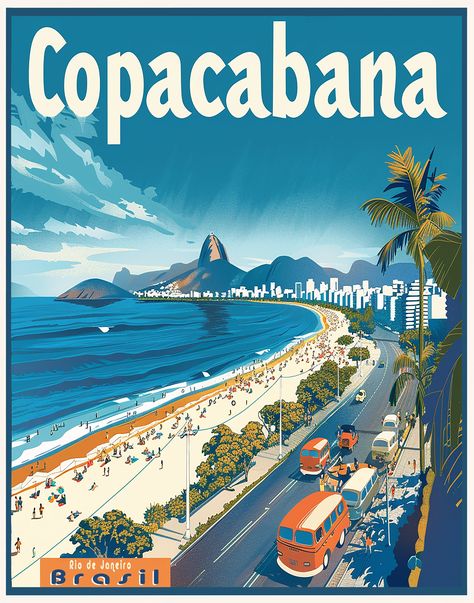 Brazil Girls, Beach Art Deco, Travel Photo Album, Art Deco Poster, Travel Wallpaper, Vintage Travel Posters, Travel Poster, Vintage Travel, Travel Art