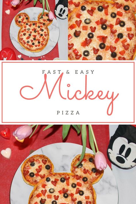 Pizza is not only delicious, but it’s fun to make and so versatile. Get our easy and delicious crust recipe and favorite topping combinations. This Mickey Pizza was served on our Mickey Valentine’s Day Party menu. Minnie Mouse Pizza, Minnie Mouse Pizza Party, Mickey Pizza, Mickey Mouse Shaped Food, Mickey And Minnie Valentines, Mickey Mouse Pancakes, Fast Pizza, Pizza Cake, Delicious Donuts