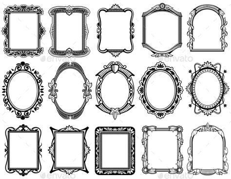 Round, oval, rectangular vintage victorian, baroque vector frames. Set of floral elegant frames illustration Vintage Frame Tattoo, Frames Illustration, Picture Frame Template, Victorian Picture Frames, Framed Tattoo, Victorian Pictures, Victorian Frame, Baroque Frames, Drawing Frames